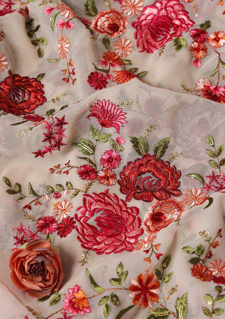 Pink Embroidered Work Georgette Pre Draped Saree Set