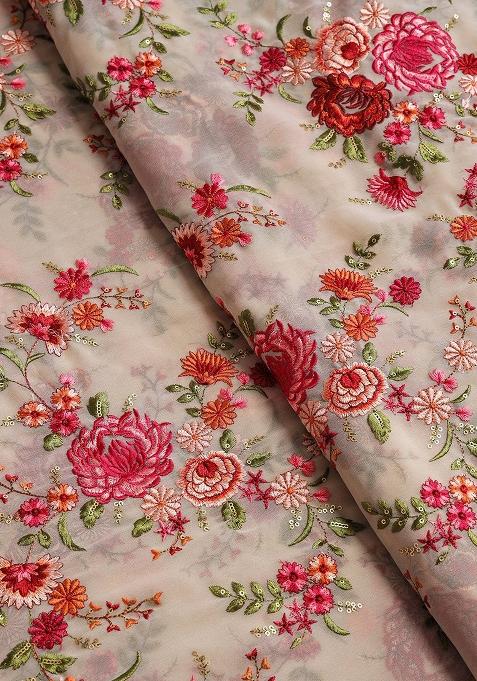 Pink Embroidered Work Georgette Pre Draped Saree Set