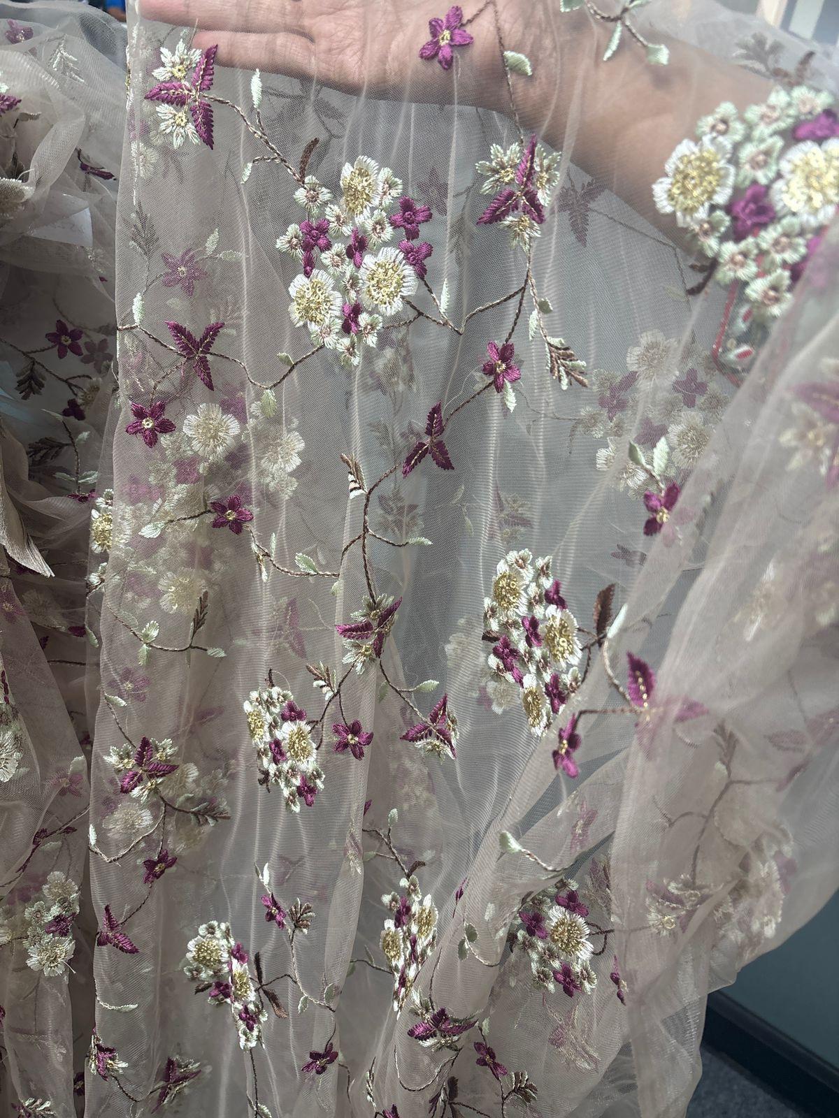 Brown Embroidered Work Net Pre Draped Saree Set