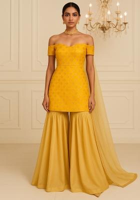 Yellow Printed Organza Sharara Set