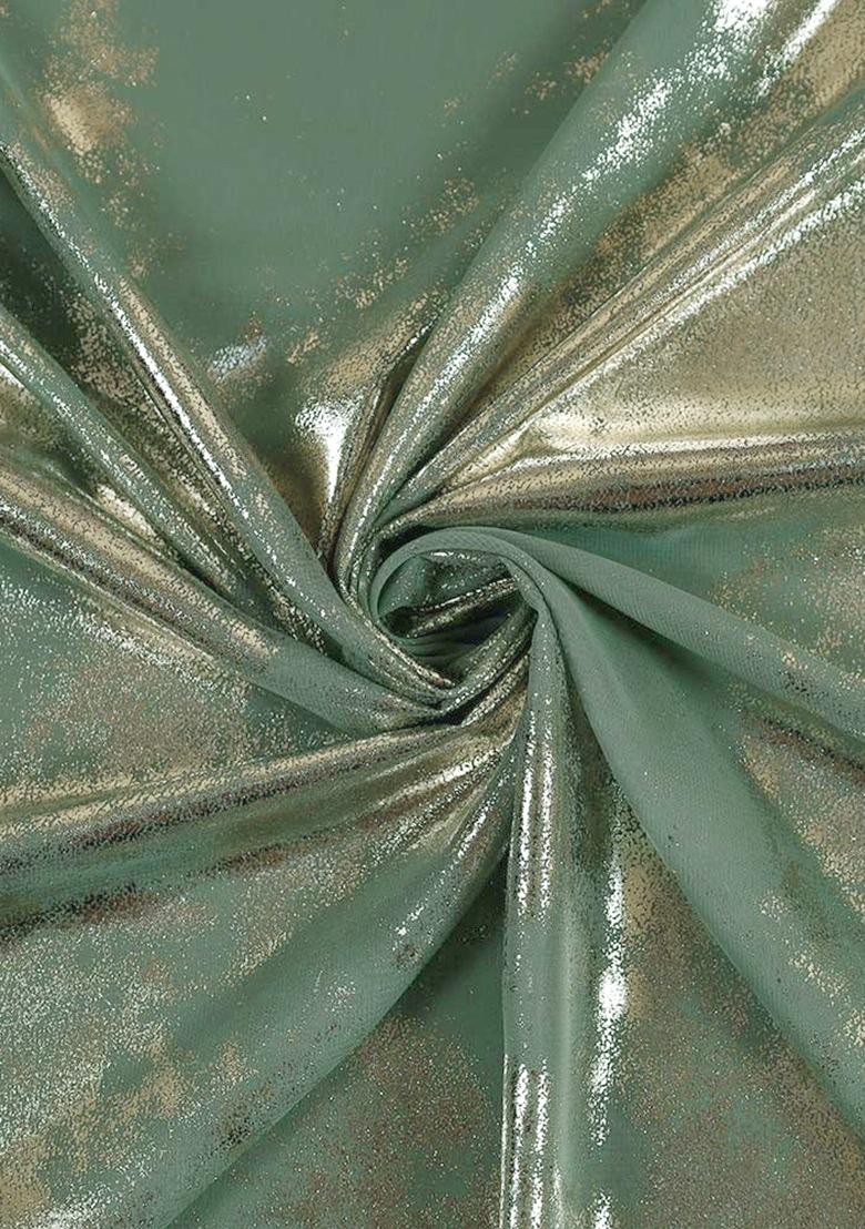 Green Foil Print Chiffon Pre Draped Saree Set