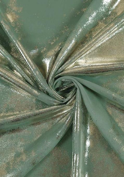 Green Foil Print Chiffon Pre Draped Saree Set