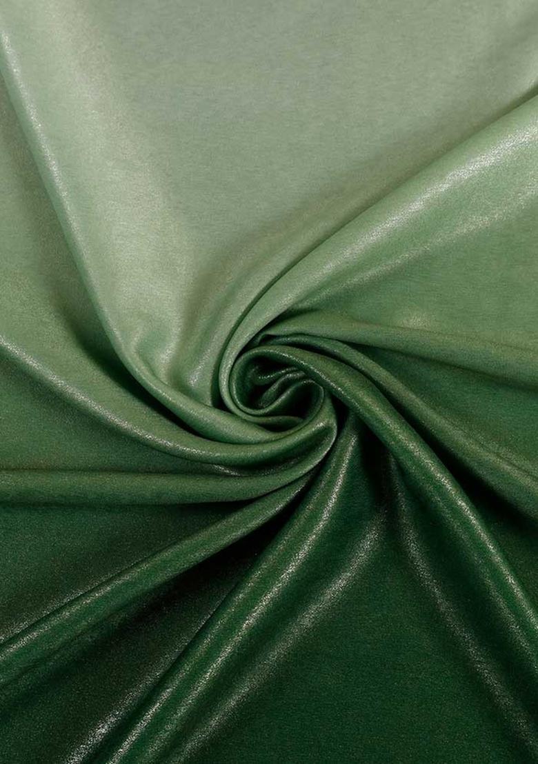 Dark Green And Cream Ombre Shaded With Foil Print Milano Satin Pre Draped Saree Set