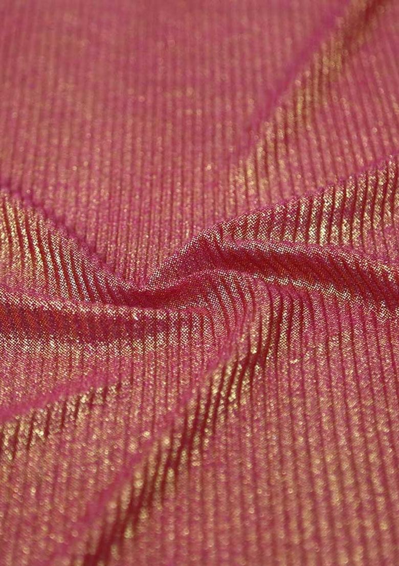 Pink Foil Printed Knit Pre Draped Saree Set