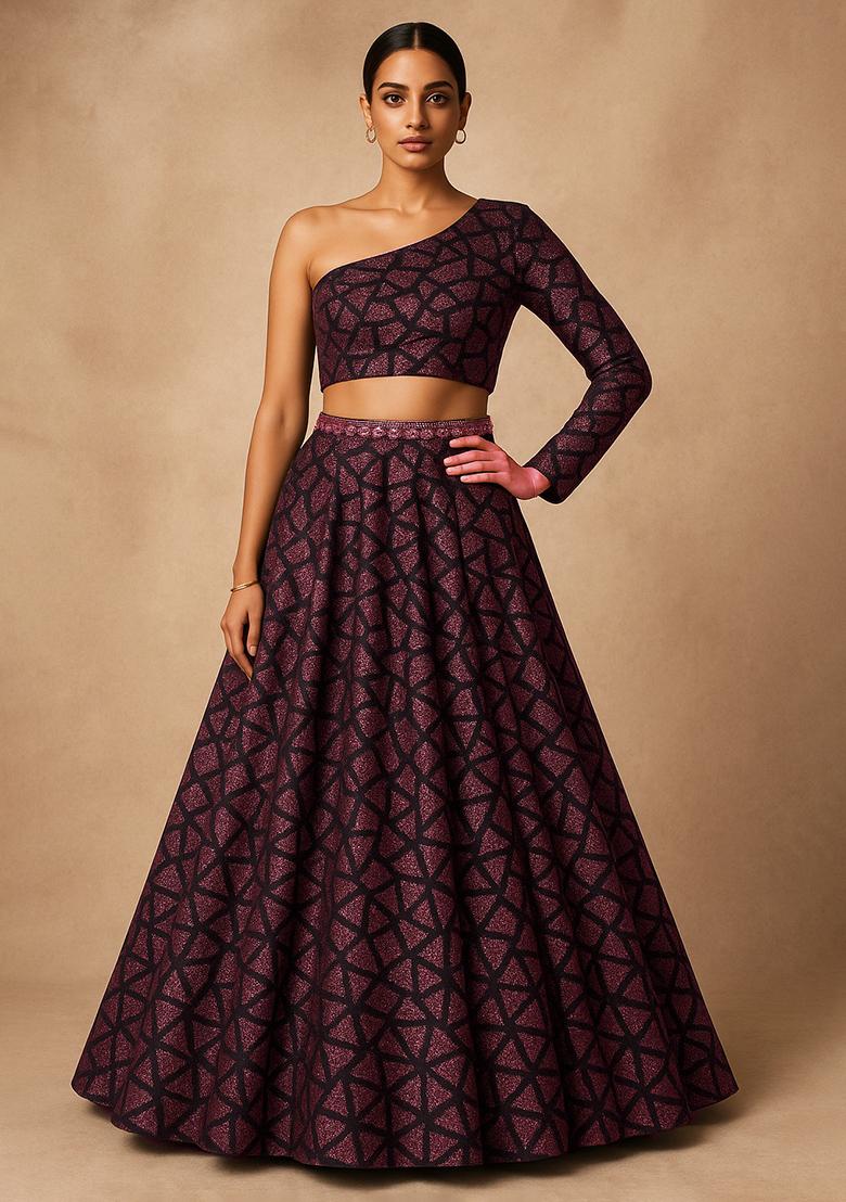 Black and copper Knit Lehenga Set