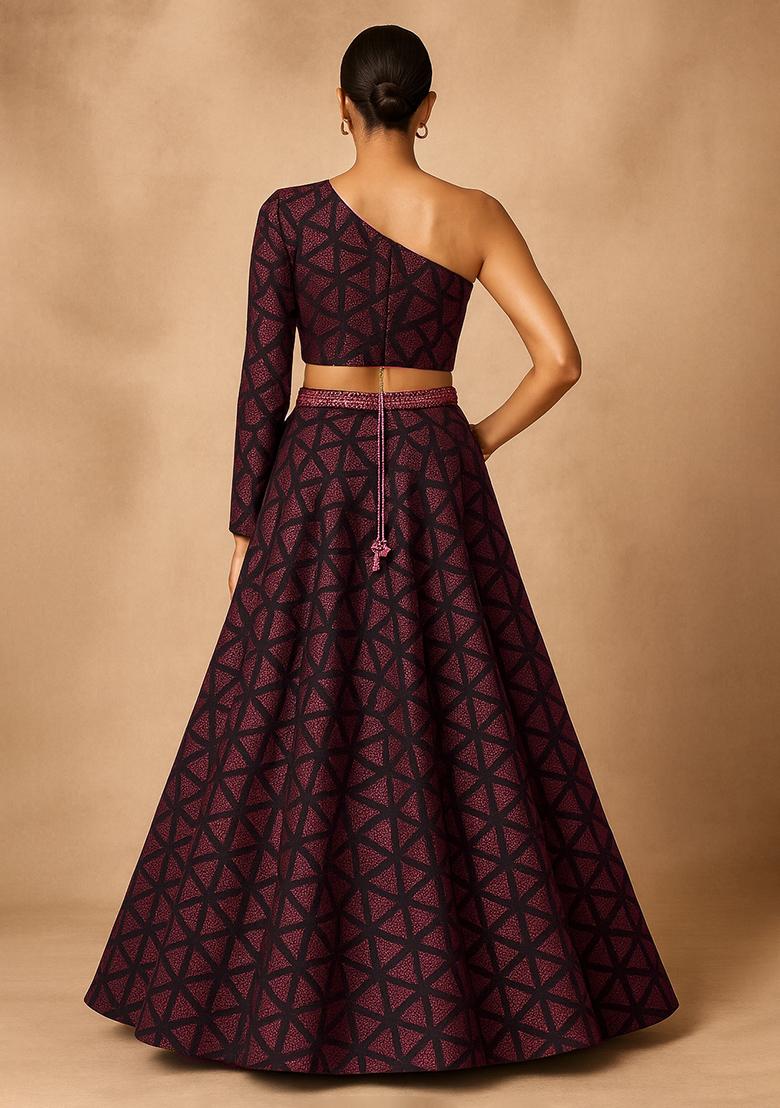 Black and copper Knit Lehenga Set - Indya