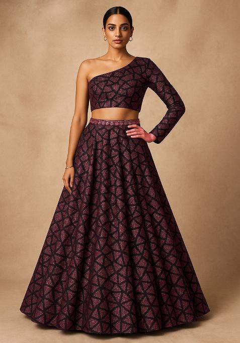 Black and copper Knit Lehenga Set