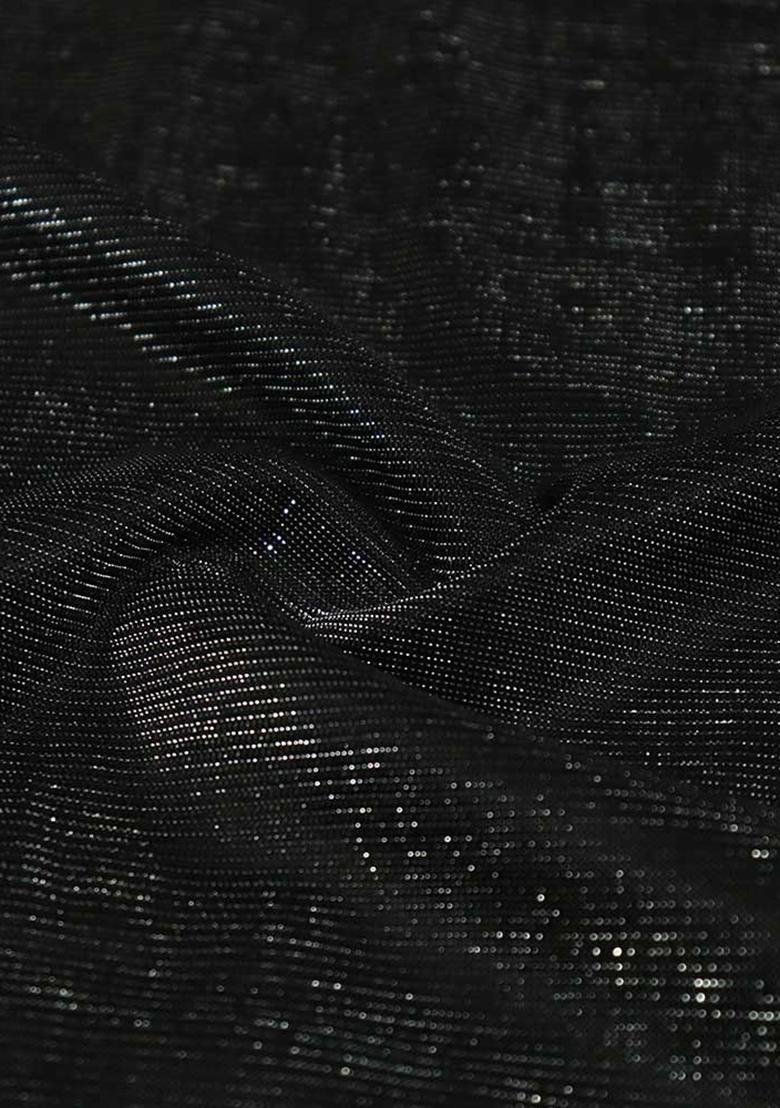 Black Embellished Stretch knit Pre Draped Saree Set