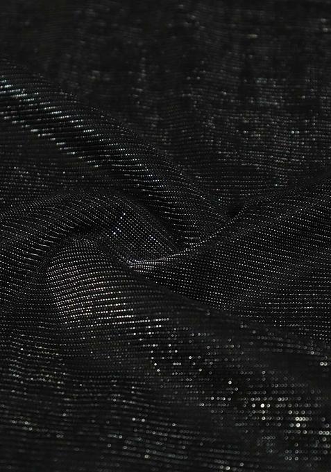 Black Embellished Stretch knit Pre Draped Saree Set