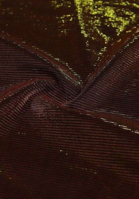 Golden Embellished Stretch knit Pre Draped Saree Set