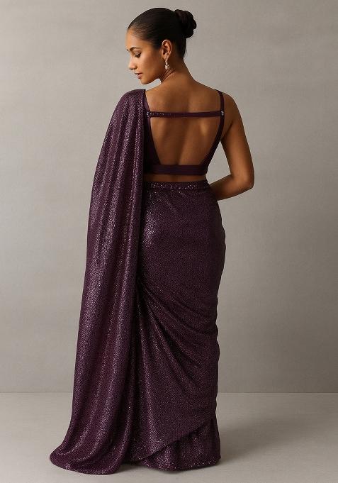 Black And White Embellished Metallic Knit Pre Draped Saree Set