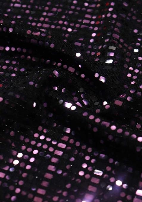 Black And White Embellished Metallic Knit Pre Draped Saree Set