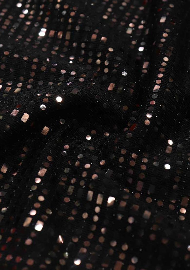 Copper And Black Embellished Metallic Knit Pre Draped Saree Set