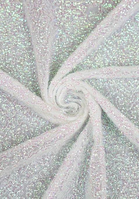 White Embellished Georgette Pre Draped Saree Set