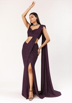 Purple Embellished Georgette Saree set