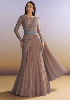 Gold Embellished Net Saree set