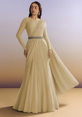 White Embellished Net Saree set