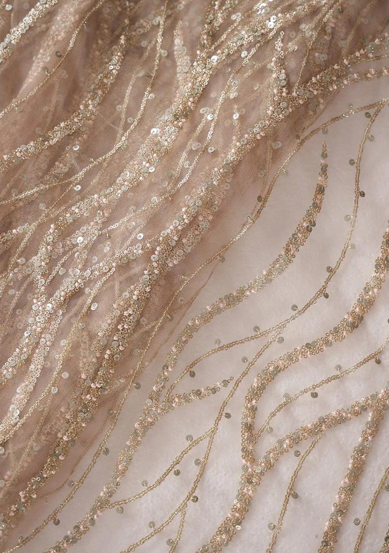 Peach Embellished Net Saree set - Indya