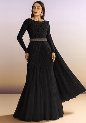 Black Embellished Net Saree set