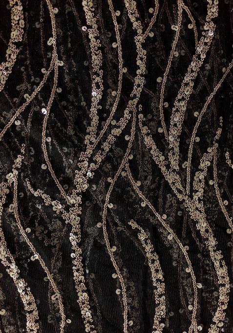 Black Embellished Net Pre Draped Saree Set