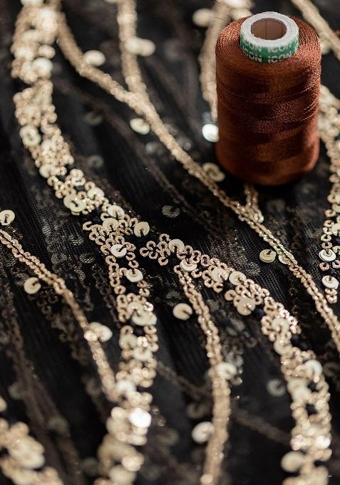 Black Embellished Net Pre Draped Saree Set