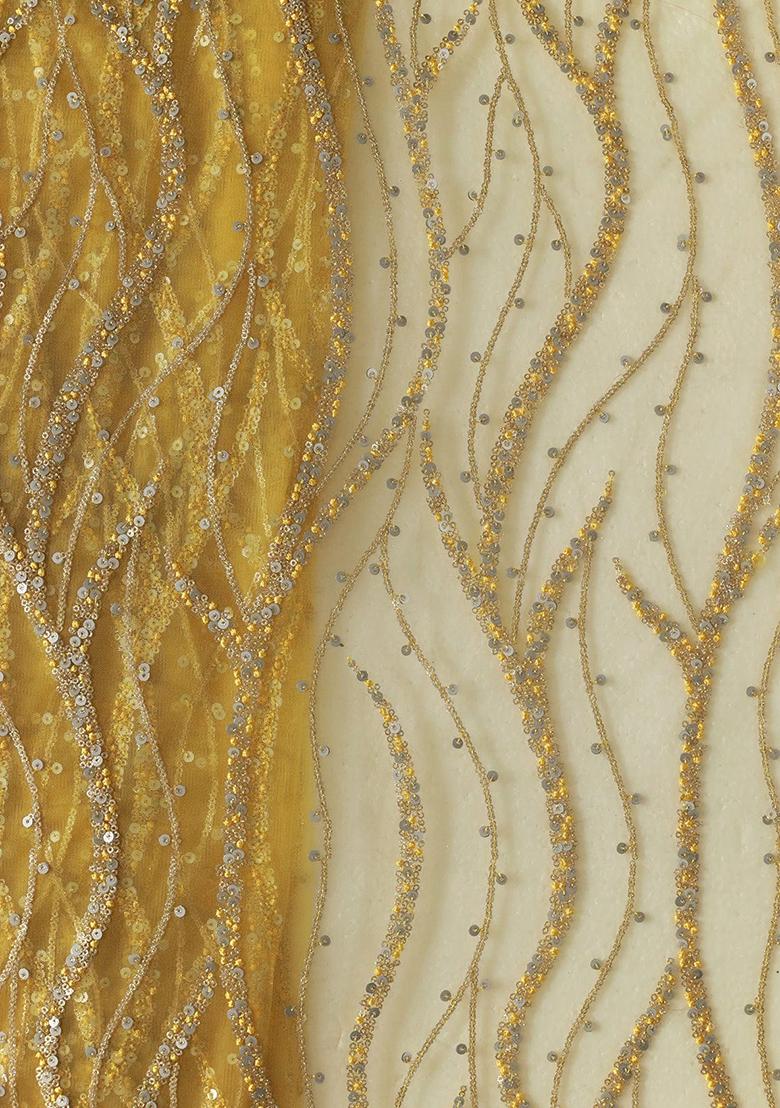 Yellow Embellished Net Saree set - Indya