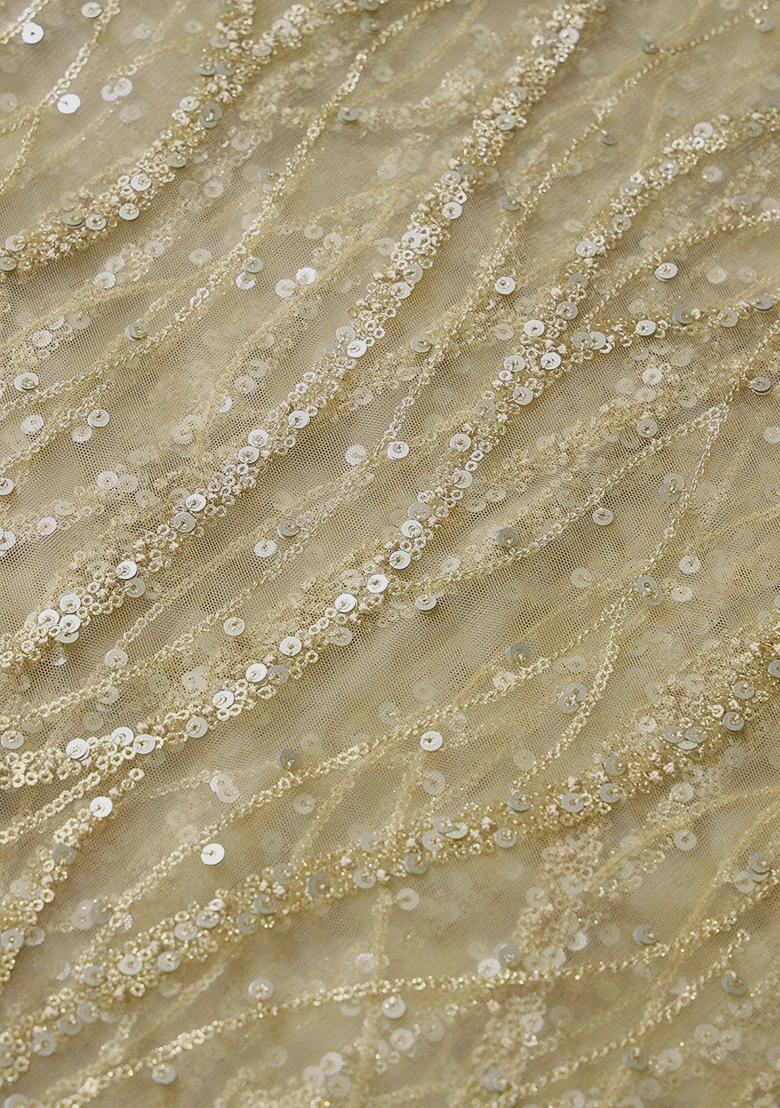 Beige Embellished Net Saree set - Indya