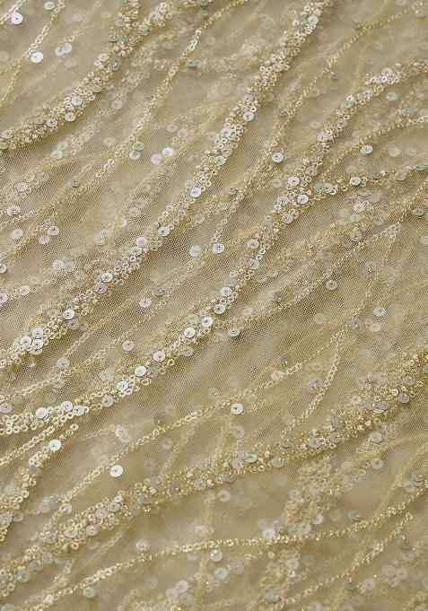 Beige Embellished Net Pre Draped Saree Set