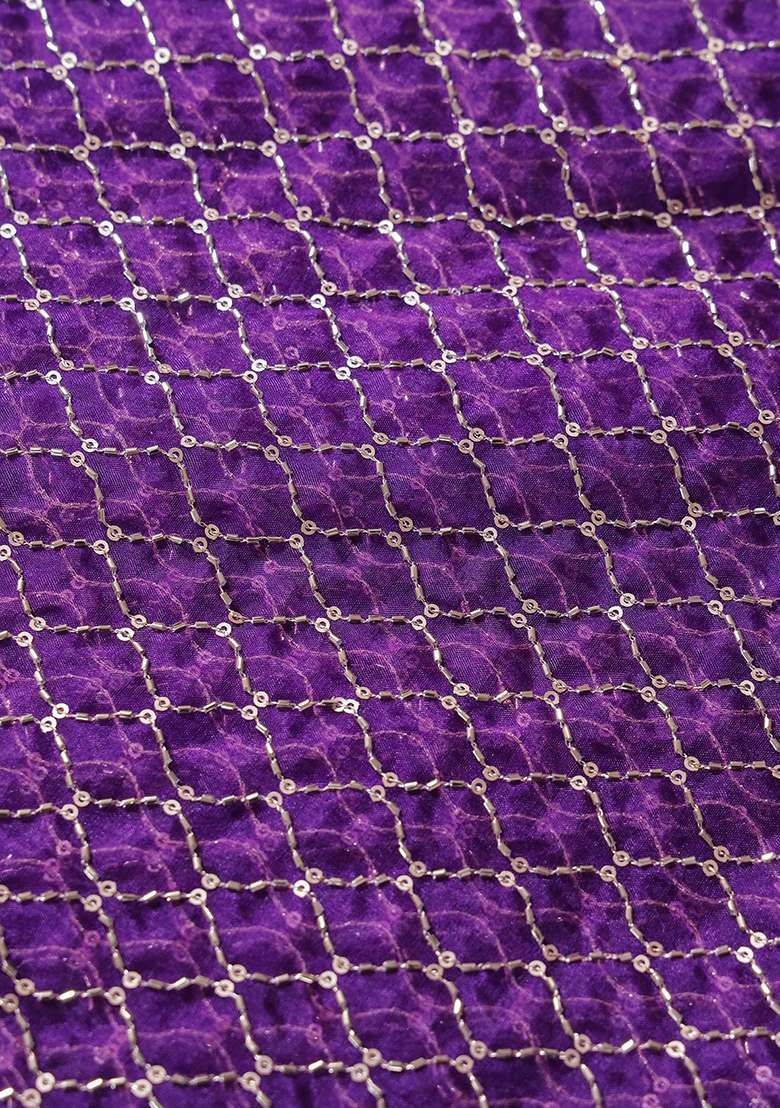 Purple Embroidered Organza Pre Draped Saree Set - Indya