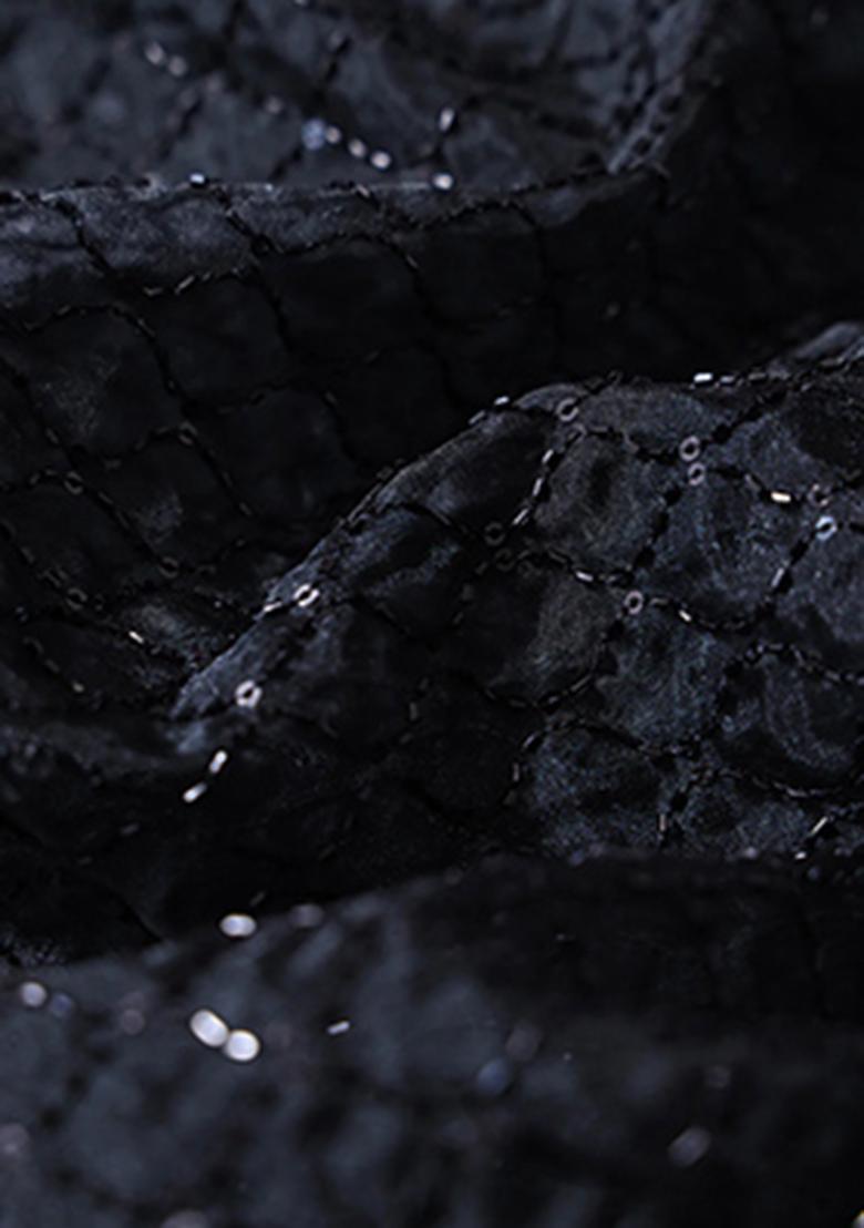 Black Embroidered Organza Pre Draped Saree Set