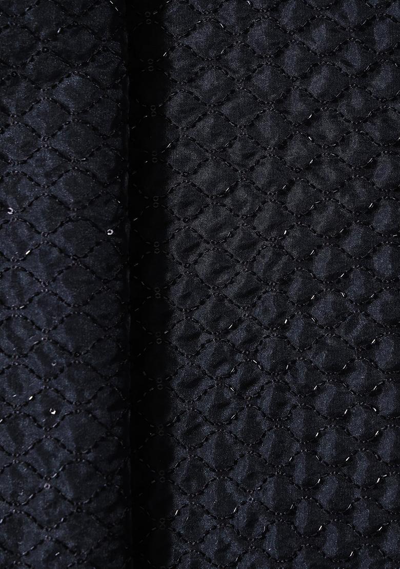 Black Embroidered Organza Pre Draped Saree Set