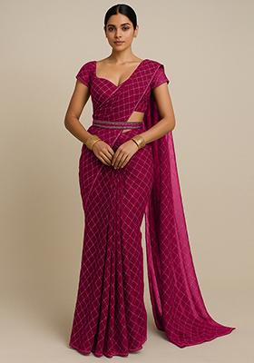 Fuchsia Pink Embroidered Organza Saree set