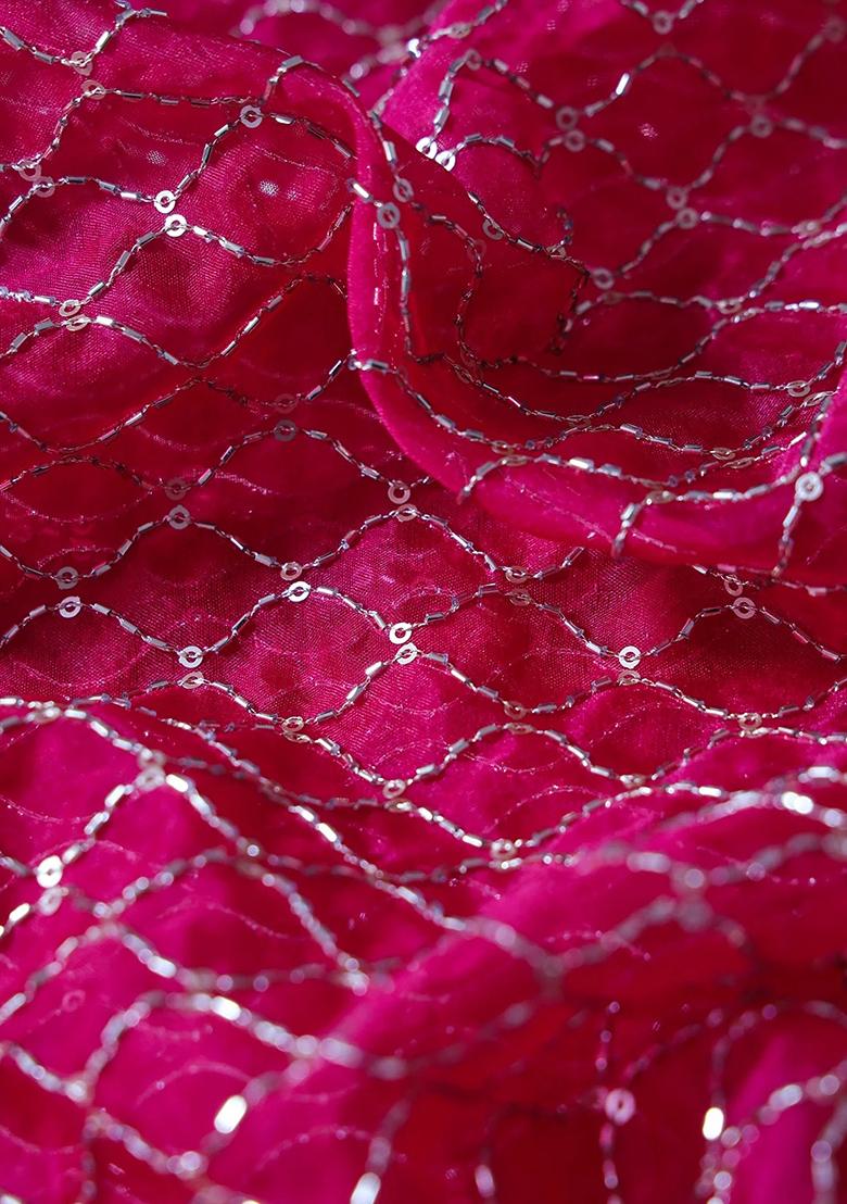 Fuchsia Pink Embroidered Organza Pre Draped Saree Set