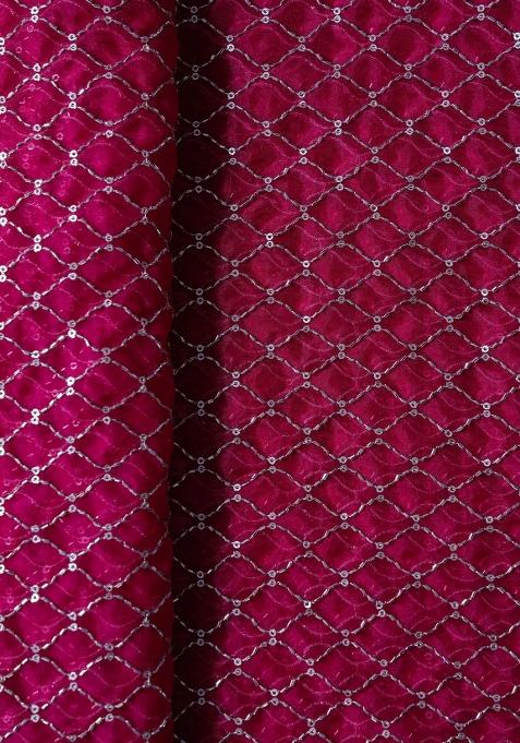 Fuchsia Pink Embroidered Organza Pre Draped Saree Set