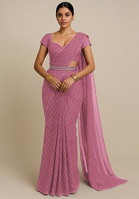 Gajri Pink Embroidered Organza Saree set