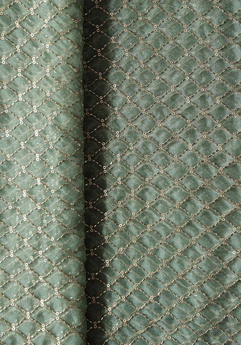 Olive Embroidered Organza Pre Draped Saree Set