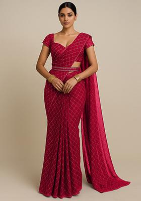 Red Embroidered Organza Saree set