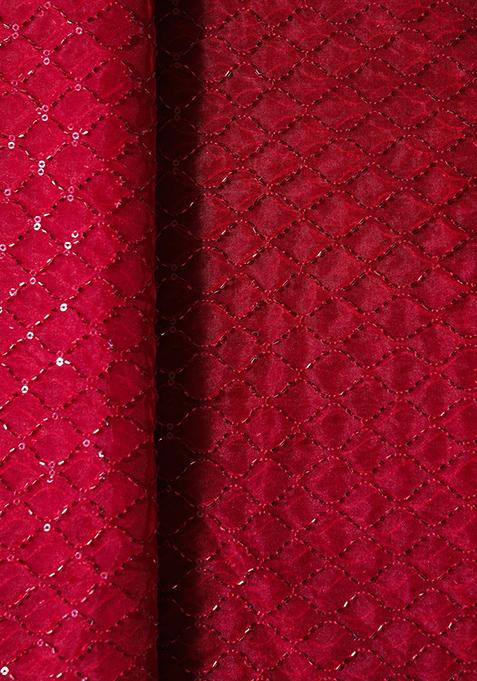 Red Embroidered Organza Pre Draped Saree Set
