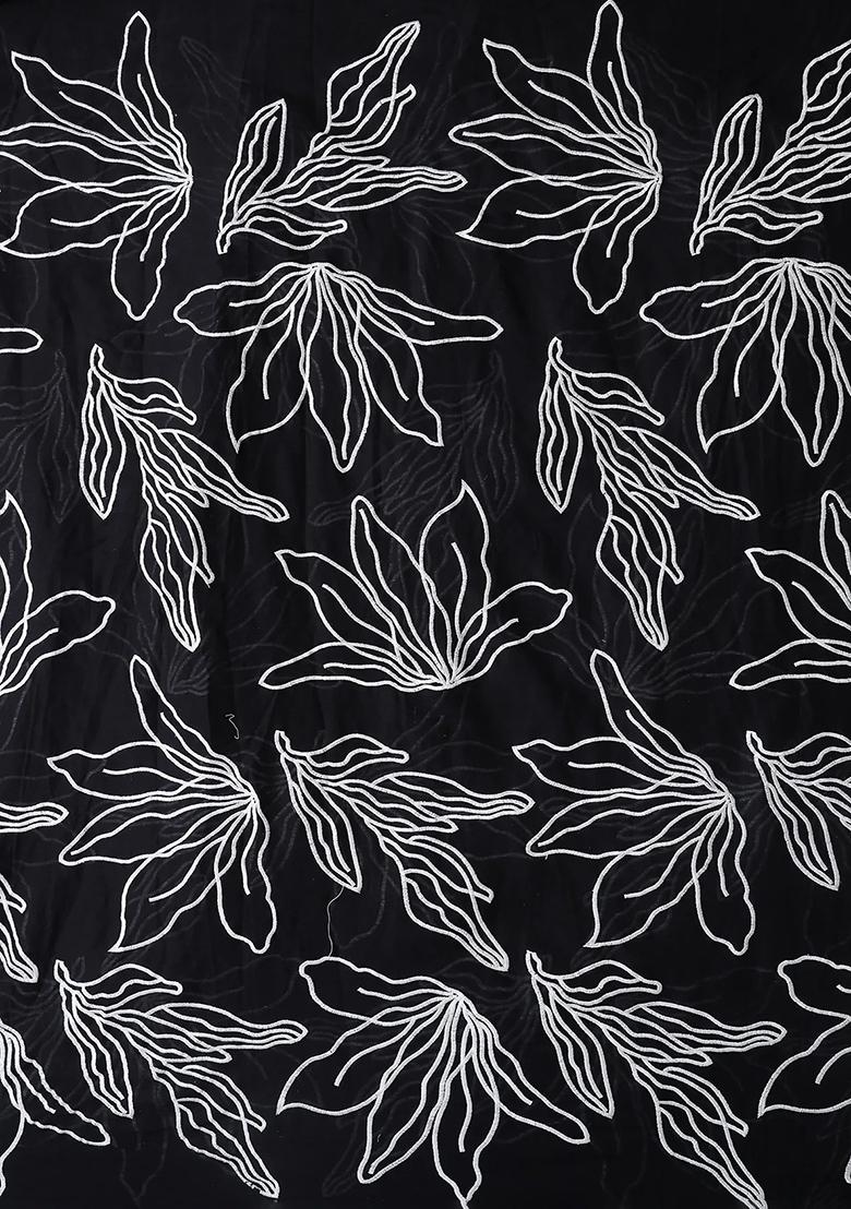 Black Embroidered Cotton Pre Draped saree set