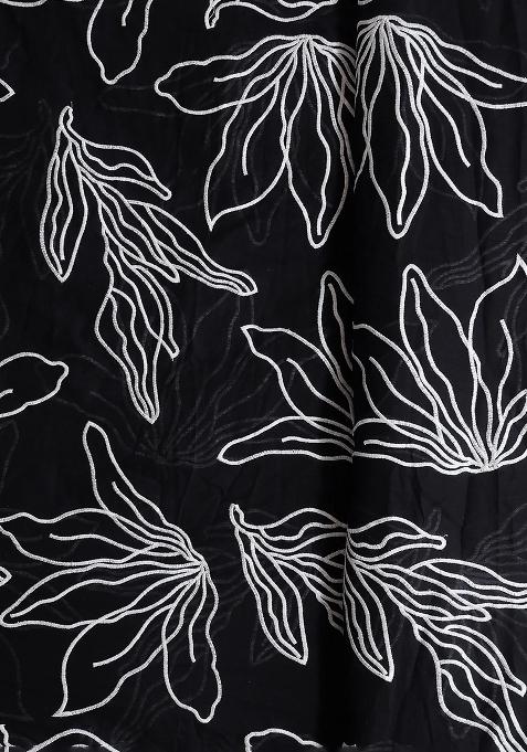 Black Embroidered Cotton Pre Draped saree set