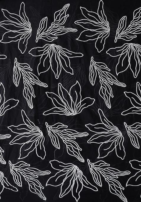 Black Embroidered Cotton Pre Draped saree set