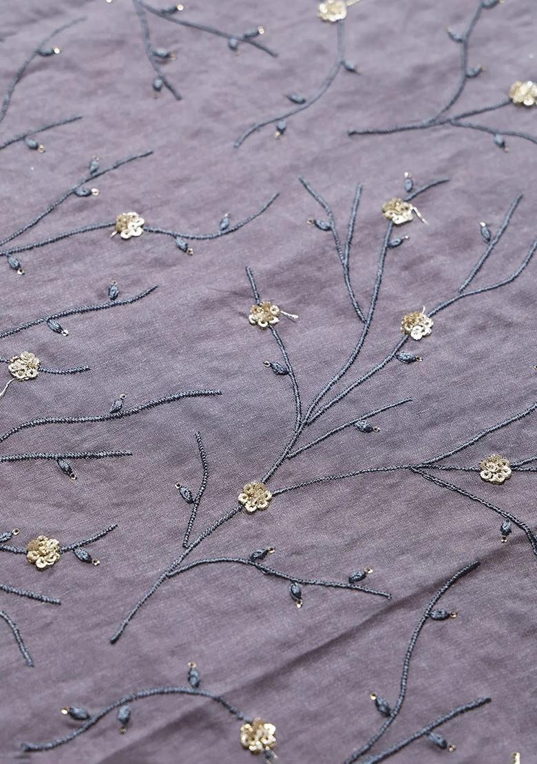 Grey Embroidered Cotton Silk Pre stitched saree set - Indya