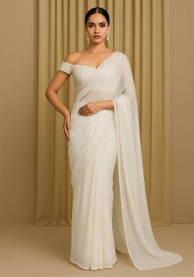 White Embellished Organza Pre stitched saree set