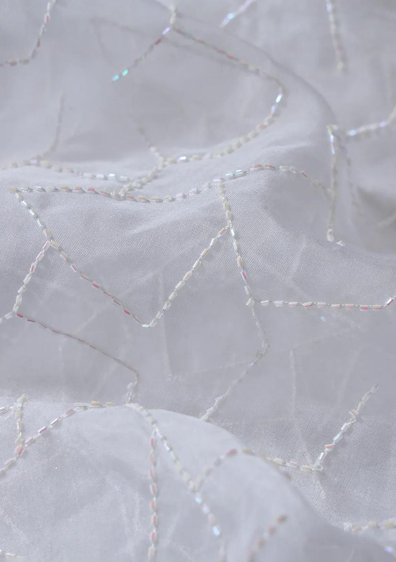 White Embellished Organza Pre Draped saree set