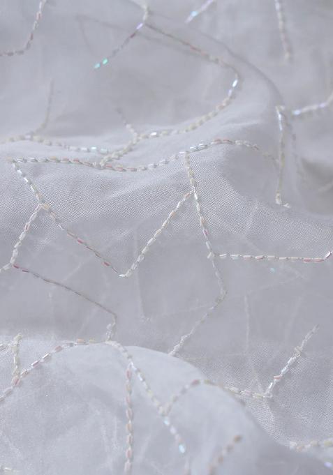 White Embellished Organza Pre Draped saree set