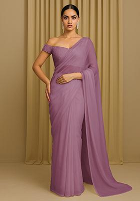 Purple Embellished Organza Pre stitched saree set