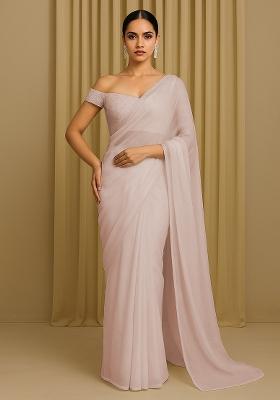 Beige Embellished Organza Pre stitched saree set