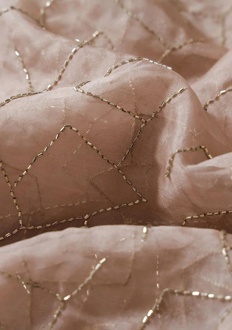 Beige Embellished Organza Pre stitched saree set