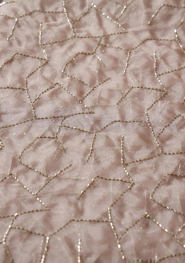 Beige Embellished Organza Pre stitched saree set - Indya