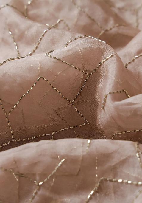 Beige Embellished Organza Pre stitched saree set